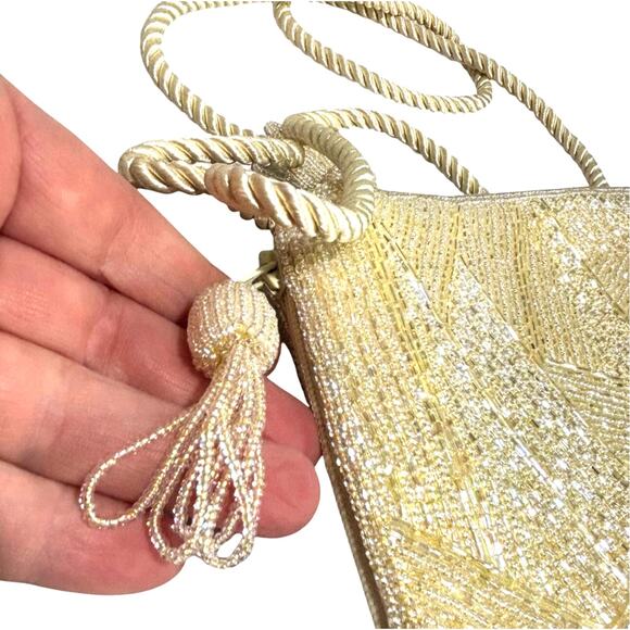 Unique vintage sparkling off white beaded evening bag shoulderbag dressy purse - Picture 7 of 10
